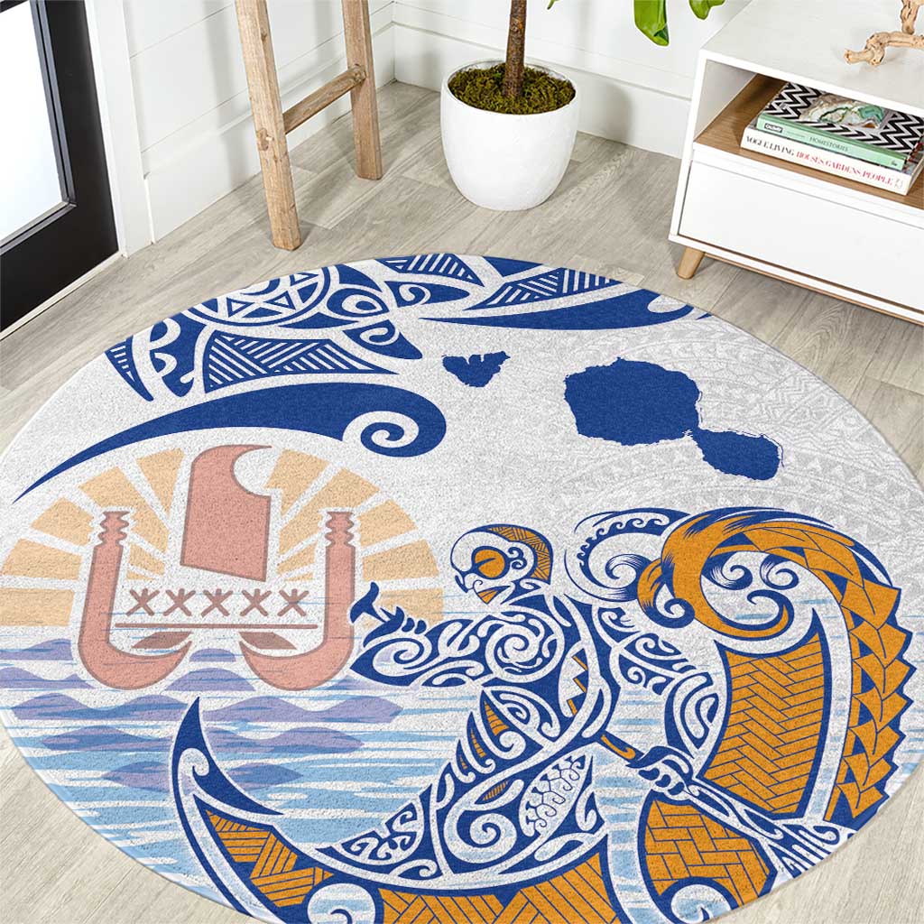 Hawaiki Nui Va'a Solo French Polynesia Round Carpet Blue Color LT03 Blue - Polynesian Pride