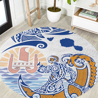 Hawaiki Nui Va'a Solo French Polynesia Round Carpet Blue Color LT03 Blue - Polynesian Pride