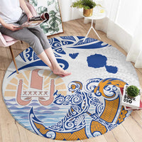 Hawaiki Nui Va'a Solo French Polynesia Round Carpet Blue Color LT03 - Polynesian Pride