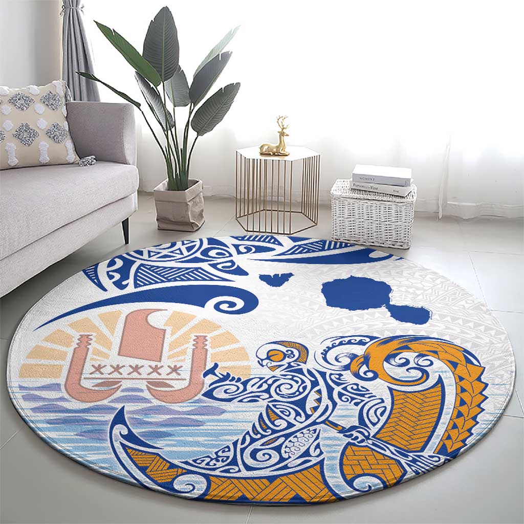 Hawaiki Nui Va'a Solo French Polynesia Round Carpet Blue Color LT03 - Polynesian Pride