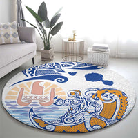 Hawaiki Nui Va'a Solo French Polynesia Round Carpet Blue Color LT03 - Polynesian Pride