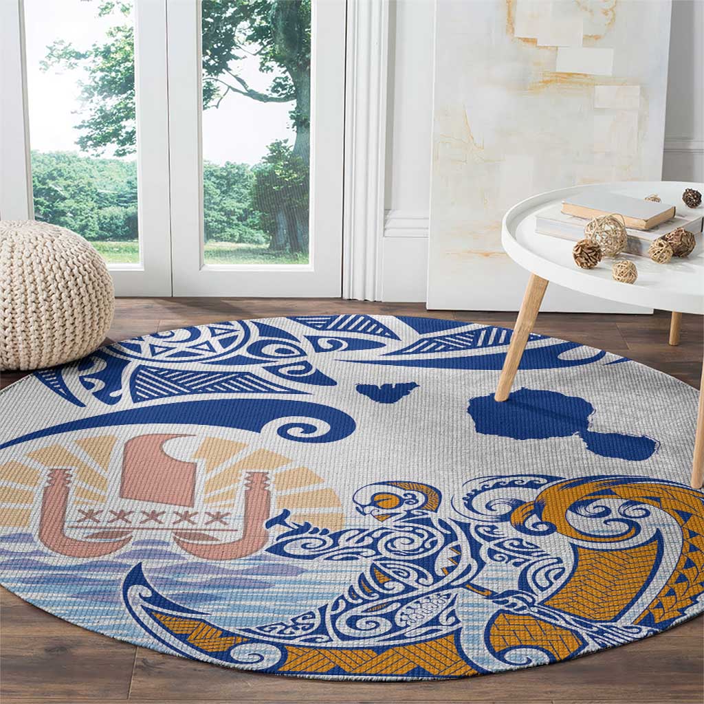 Hawaiki Nui Va'a Solo French Polynesia Round Carpet Blue Color LT03 - Polynesian Pride