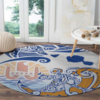 Hawaiki Nui Va'a Solo French Polynesia Round Carpet Blue Color LT03 - Polynesian Pride