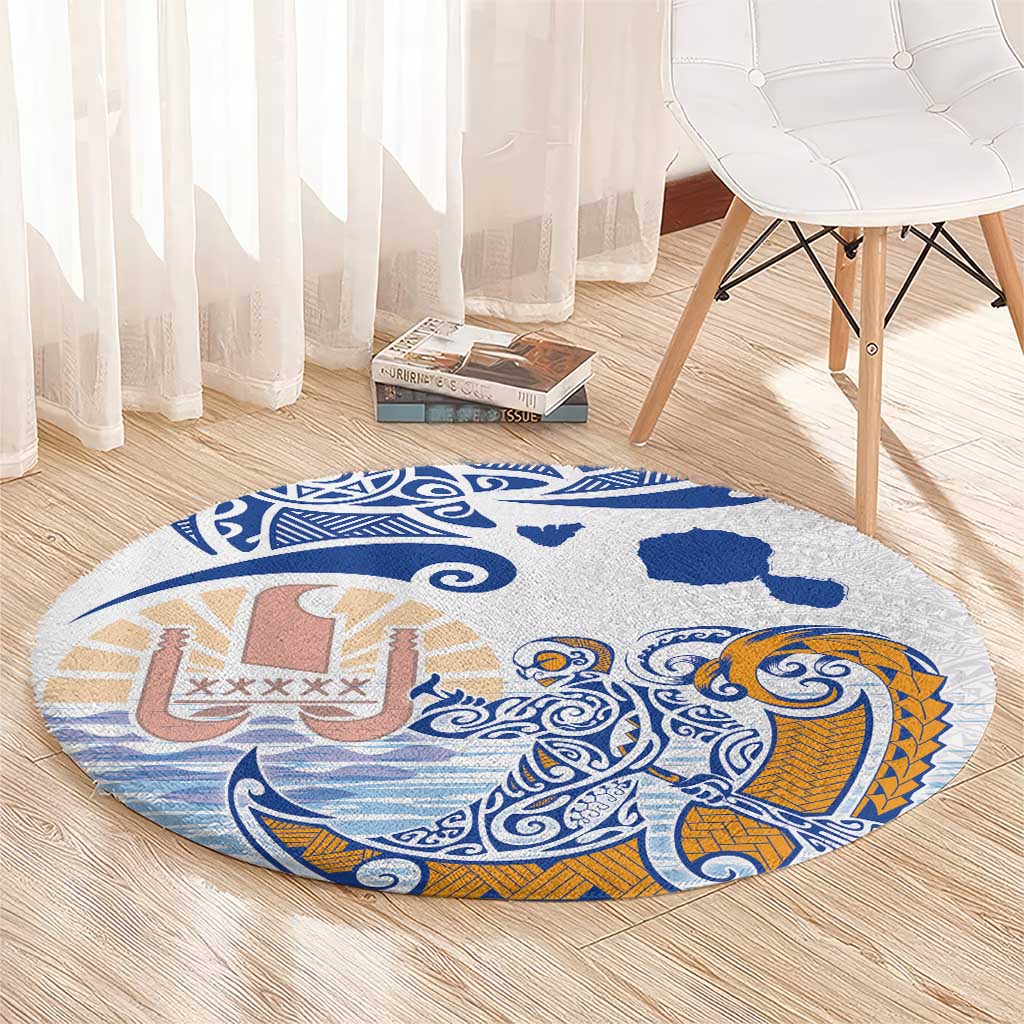 Hawaiki Nui Va'a Solo French Polynesia Round Carpet Blue Color LT03 - Polynesian Pride