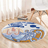 Hawaiki Nui Va'a Solo French Polynesia Round Carpet Blue Color LT03 - Polynesian Pride