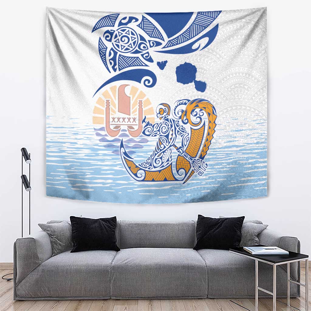 Hawaiki Nui Va'a Solo French Polynesia Tapestry Blue Color LT03 Blue - Polynesian Pride