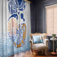 Hawaiki Nui Va'a Solo French Polynesia Window Curtain Blue Color LT03 - Polynesian Pride