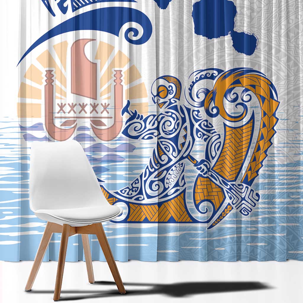 Hawaiki Nui Va'a Solo French Polynesia Window Curtain Blue Color LT03 - Polynesian Pride