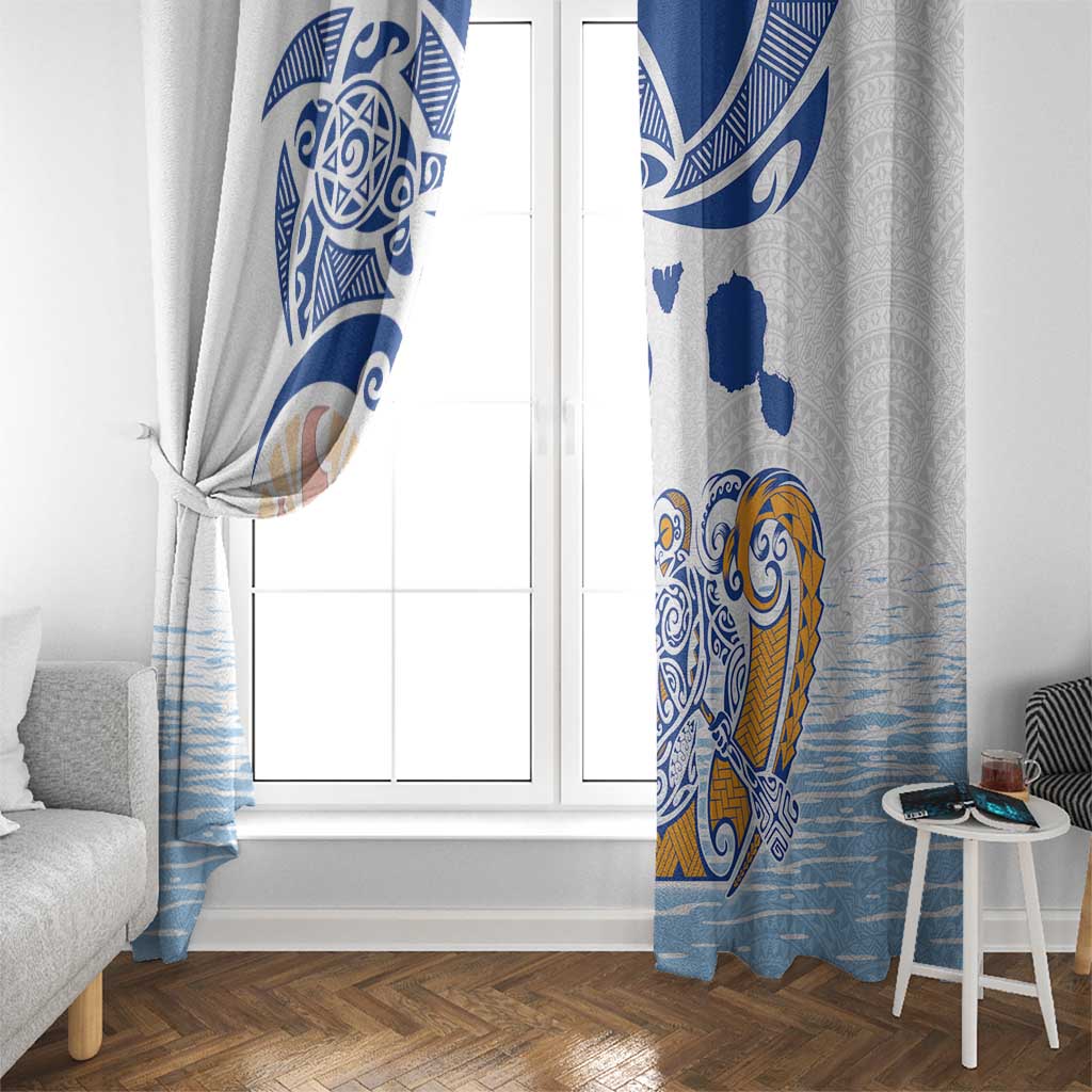 Hawaiki Nui Va'a Solo French Polynesia Window Curtain Blue Color LT03 - Polynesian Pride