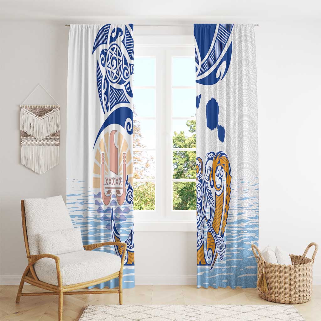 Hawaiki Nui Va'a Solo French Polynesia Window Curtain Blue Color LT03 - Polynesian Pride