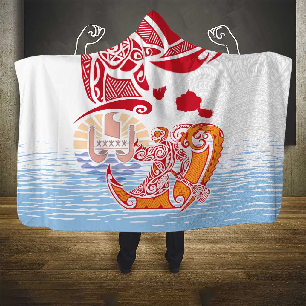 Hawaiki Nui Va'a Solo French Polynesia Hooded Blanket Red Color LT03 - Polynesian Pride