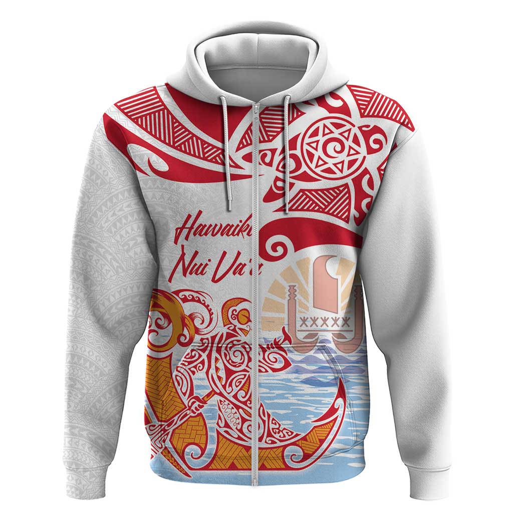 Hawaiki Nui Va'a Solo French Polynesia Hoodie Red Color LT03 Zip Hoodie Red - Polynesian Pride