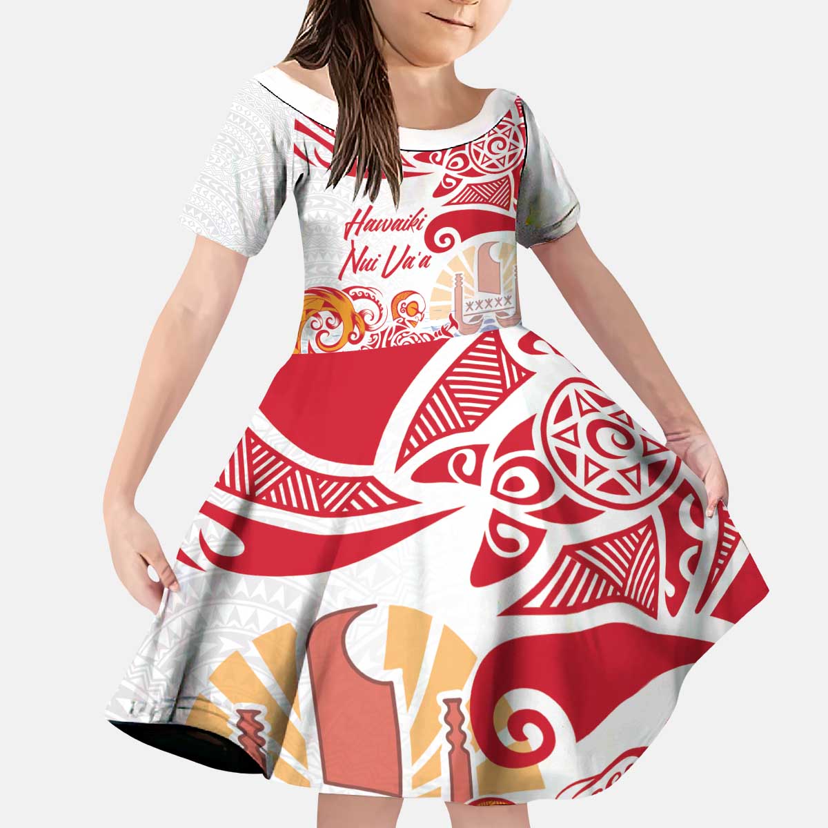 Hawaiki Nui Va'a Solo French Polynesia Kid Short Sleeve Dress Red Color LT03 KID Red - Polynesian Pride