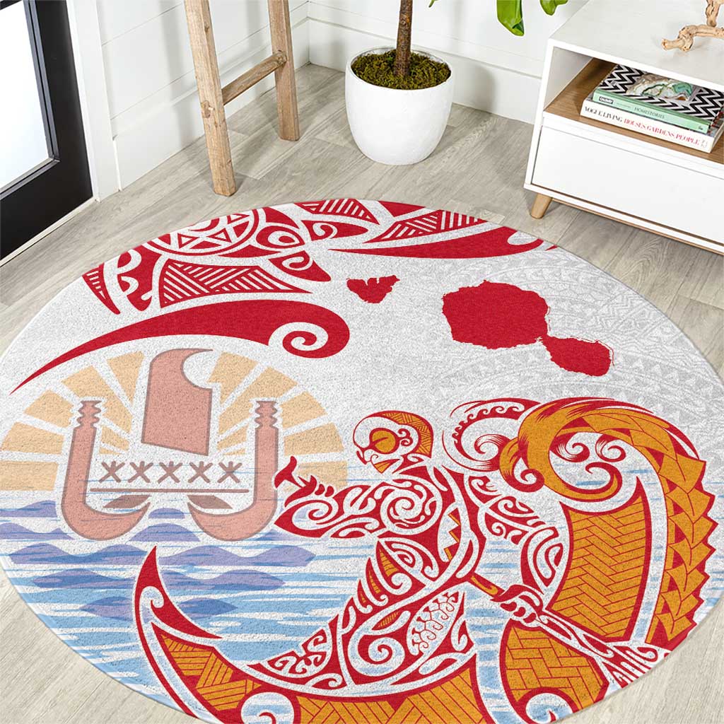Hawaiki Nui Va'a Solo French Polynesia Round Carpet Red Color LT03 Red - Polynesian Pride