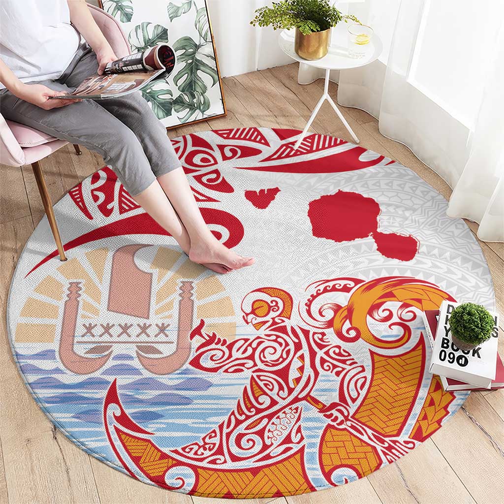 Hawaiki Nui Va'a Solo French Polynesia Round Carpet Red Color LT03 - Polynesian Pride