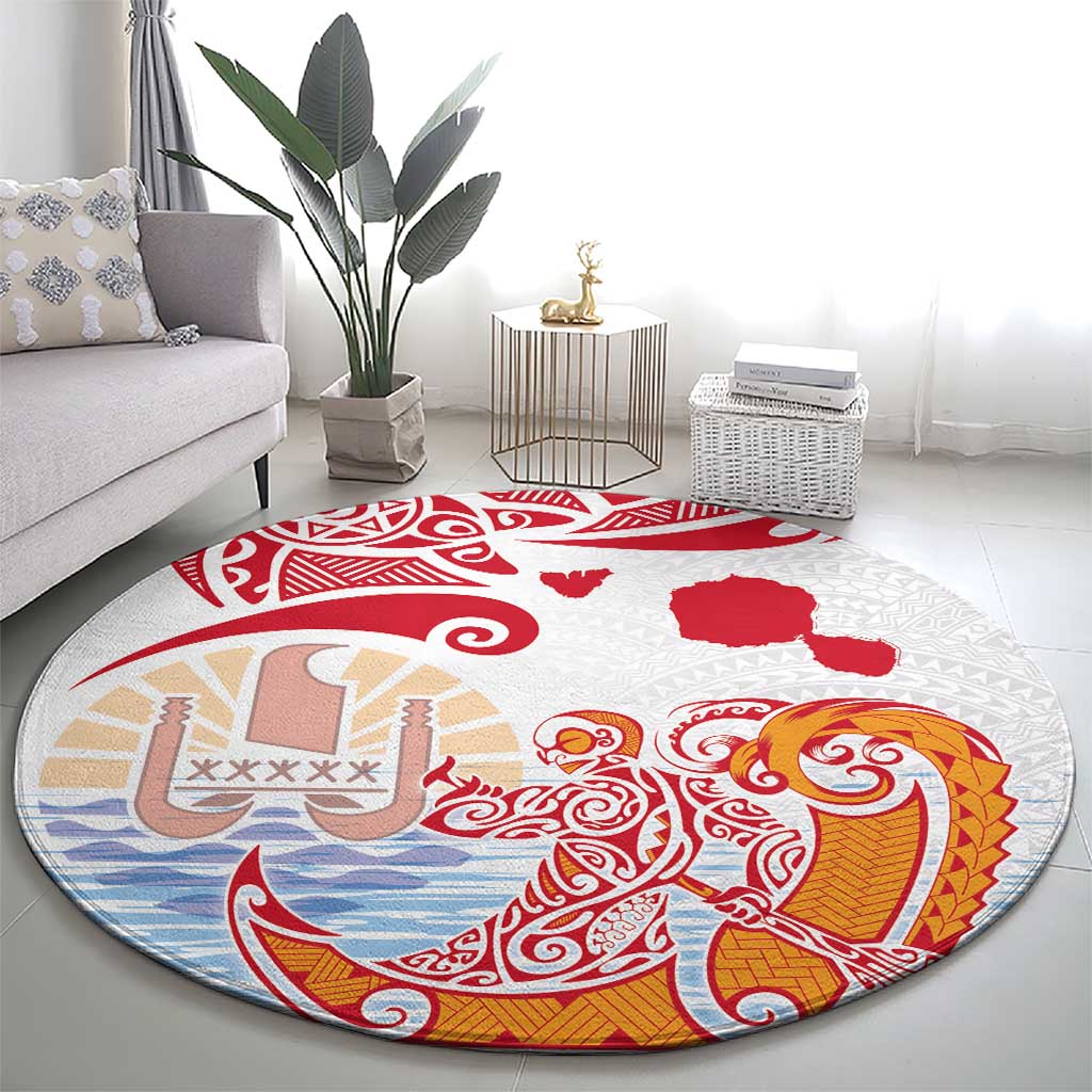 Hawaiki Nui Va'a Solo French Polynesia Round Carpet Red Color LT03 - Polynesian Pride
