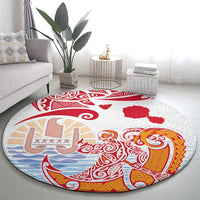 Hawaiki Nui Va'a Solo French Polynesia Round Carpet Red Color LT03 - Polynesian Pride