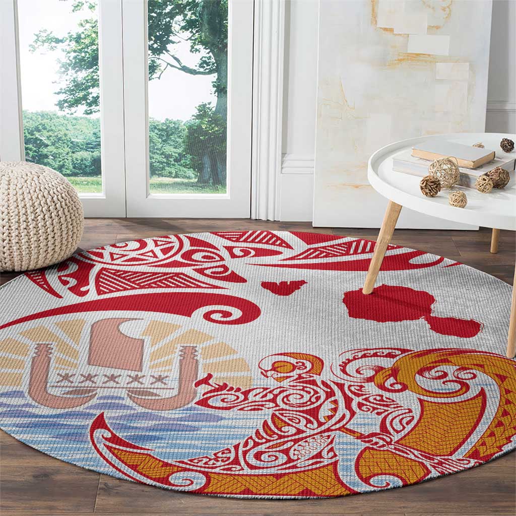 Hawaiki Nui Va'a Solo French Polynesia Round Carpet Red Color LT03 - Polynesian Pride