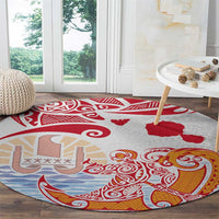 Hawaiki Nui Va'a Solo French Polynesia Round Carpet Red Color LT03 - Polynesian Pride