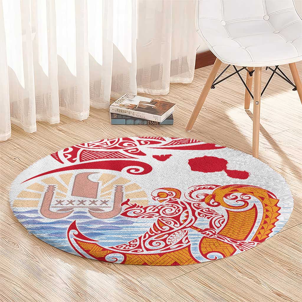 Hawaiki Nui Va'a Solo French Polynesia Round Carpet Red Color LT03 - Polynesian Pride