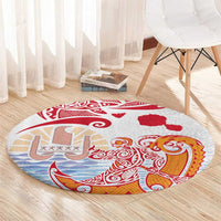Hawaiki Nui Va'a Solo French Polynesia Round Carpet Red Color LT03 - Polynesian Pride