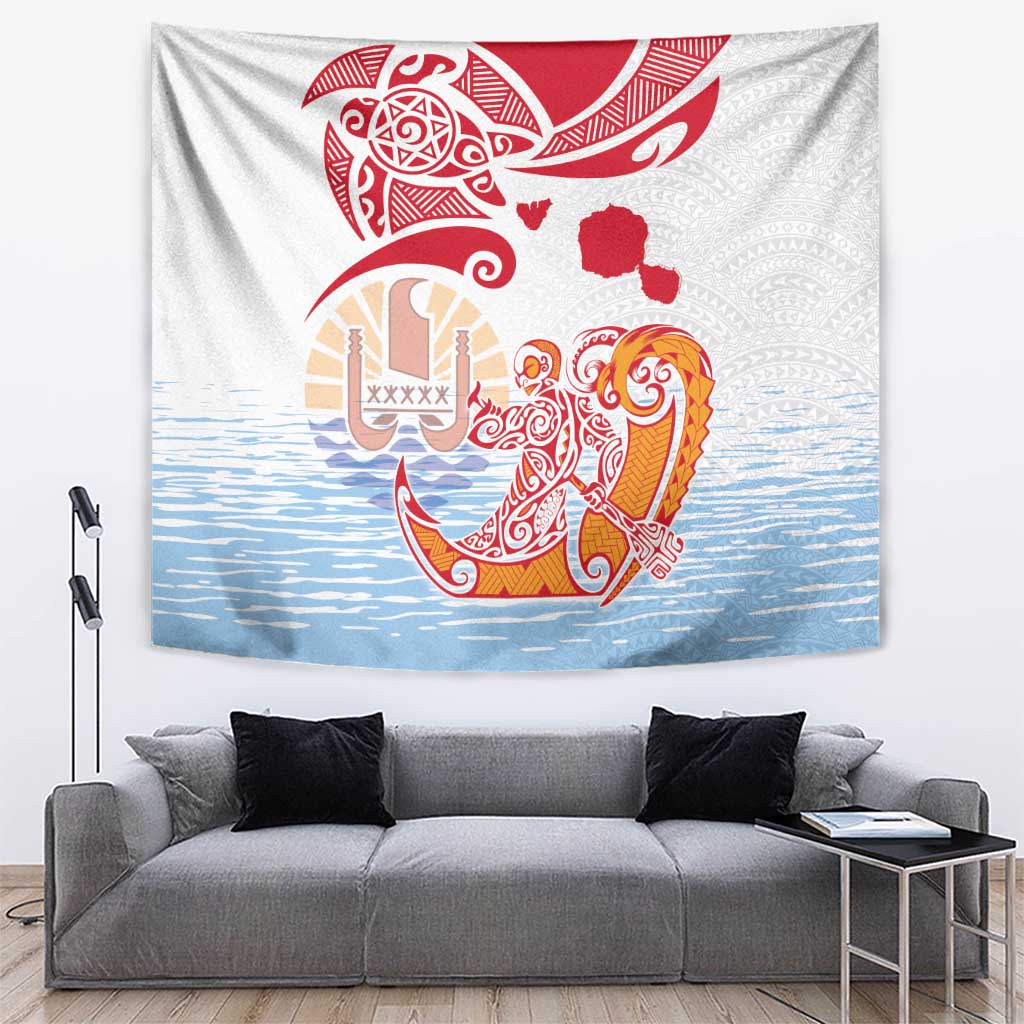 Hawaiki Nui Va'a Solo French Polynesia Tapestry Red Color LT03 Red - Polynesian Pride