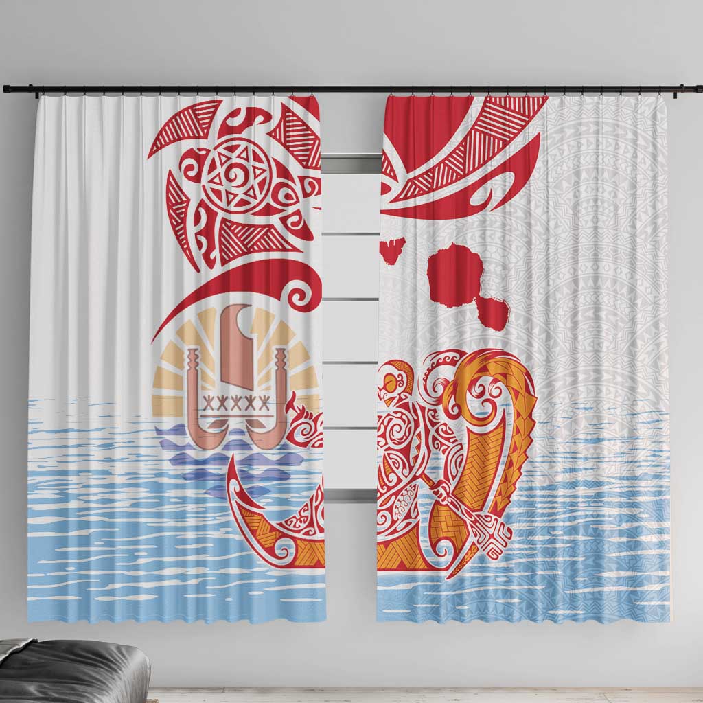 Hawaiki Nui Va'a Solo French Polynesia Window Curtain Red Color LT03 With Hooks Red - Polynesian Pride