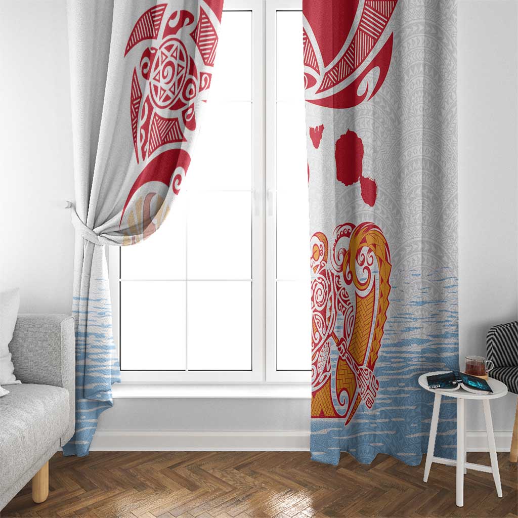 Hawaiki Nui Va'a Solo French Polynesia Window Curtain Red Color LT03 - Polynesian Pride