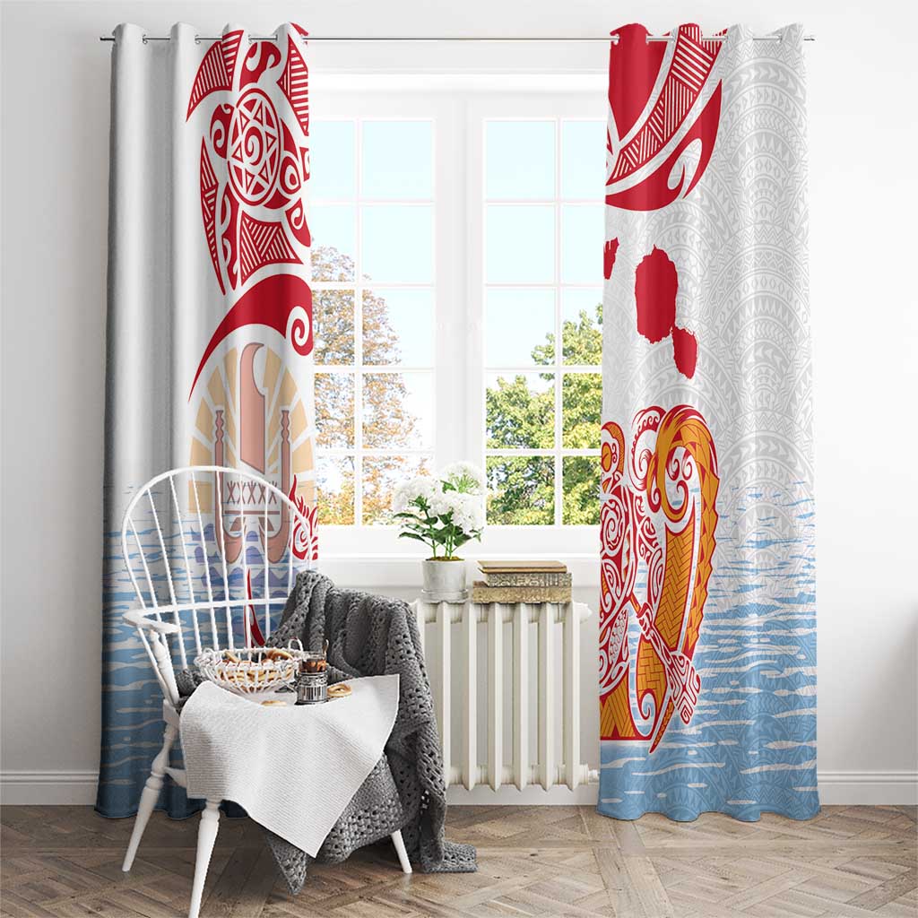 Hawaiki Nui Va'a Solo French Polynesia Window Curtain Red Color LT03 - Polynesian Pride