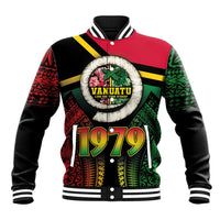Vanuatu Constitution Day Baseball Jacket Polynesian Tattoo and Pig Tusk Since 1979 LT03 Unisex Black - Polynesian Pride