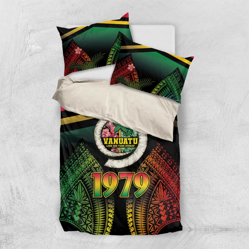 Vanuatu Constitution Day Bedding Set Polynesian Tattoo and Pig Tusk Since 1979 LT03 US Twin 172cm x 218cm Black - Polynesian Pride