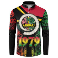 Vanuatu Constitution Day Button Sweatshirt Polynesian Tattoo and Pig Tusk Since 1979 LT03 Black - Polynesian Pride