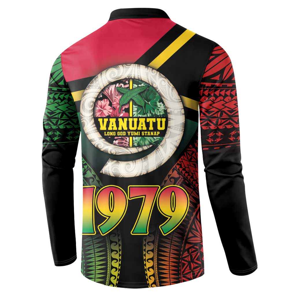 Vanuatu Constitution Day Button Sweatshirt Polynesian Tattoo and Pig Tusk Since 1979 LT03 - Polynesian Pride