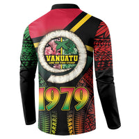 Vanuatu Constitution Day Button Sweatshirt Polynesian Tattoo and Pig Tusk Since 1979 LT03 - Polynesian Pride