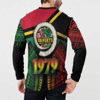 Vanuatu Constitution Day Button Sweatshirt Polynesian Tattoo and Pig Tusk Since 1979 LT03 - Polynesian Pride