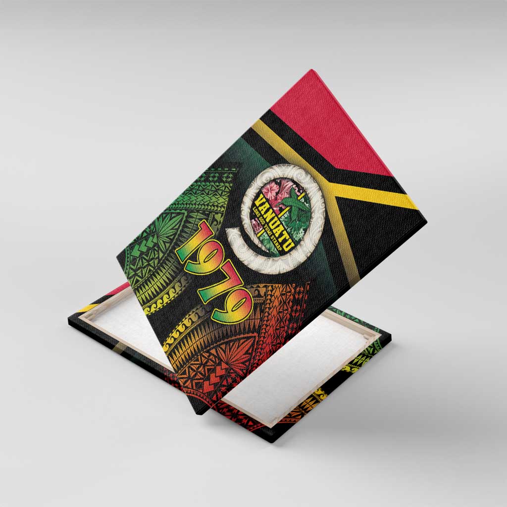 Vanuatu Constitution Day Canvas Wall Art Polynesian Tattoo and Pig Tusk Since 1979 LT03 With Frame Black - Polynesian Pride