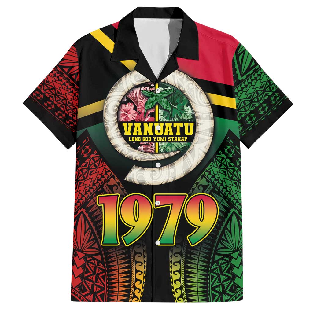 Vanuatu Constitution Day Hawaiian Shirt Polynesian Tattoo and Pig Tusk Since 1979 LT03 Black - Polynesian Pride