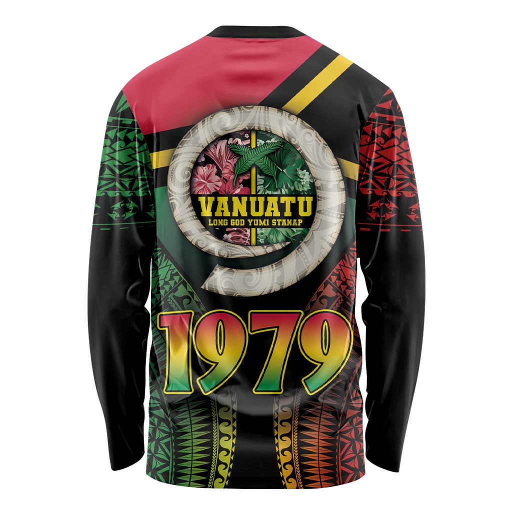 Vanuatu Constitution Day Long Sleeve Shirt Polynesian Tattoo and Pig Tusk Since 1979 LT03 - Polynesian Pride