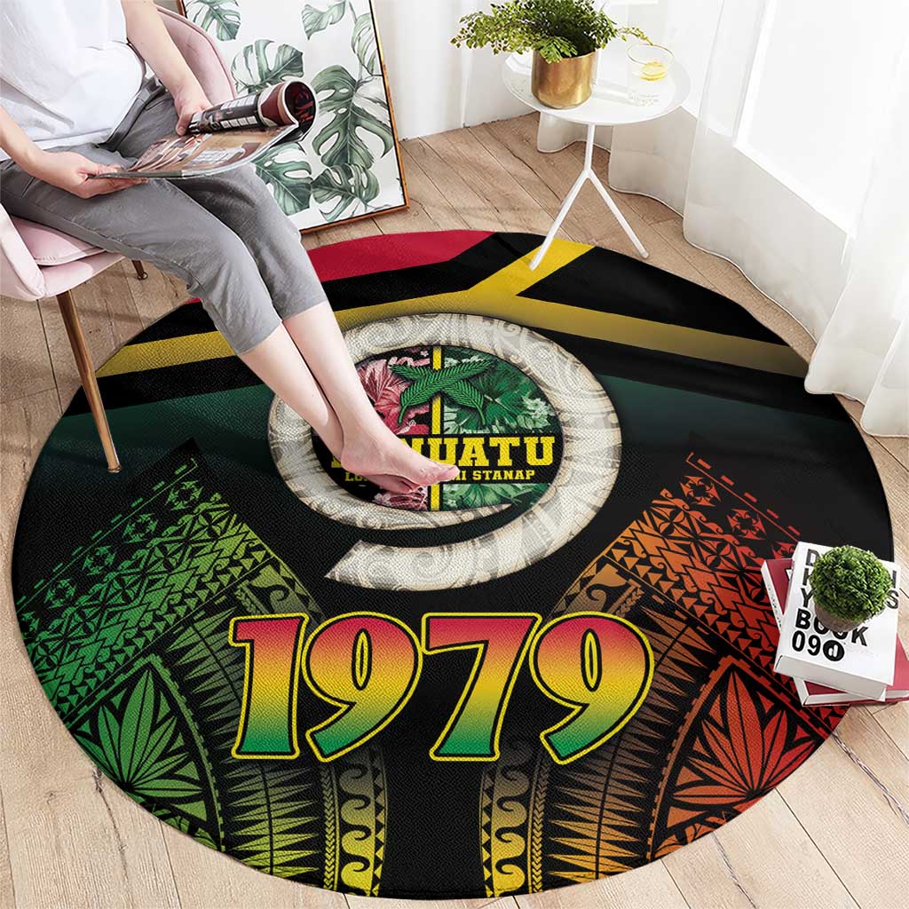 Vanuatu Constitution Day Round Carpet Polynesian Tattoo and Pig Tusk Since 1979 LT03 - Polynesian Pride