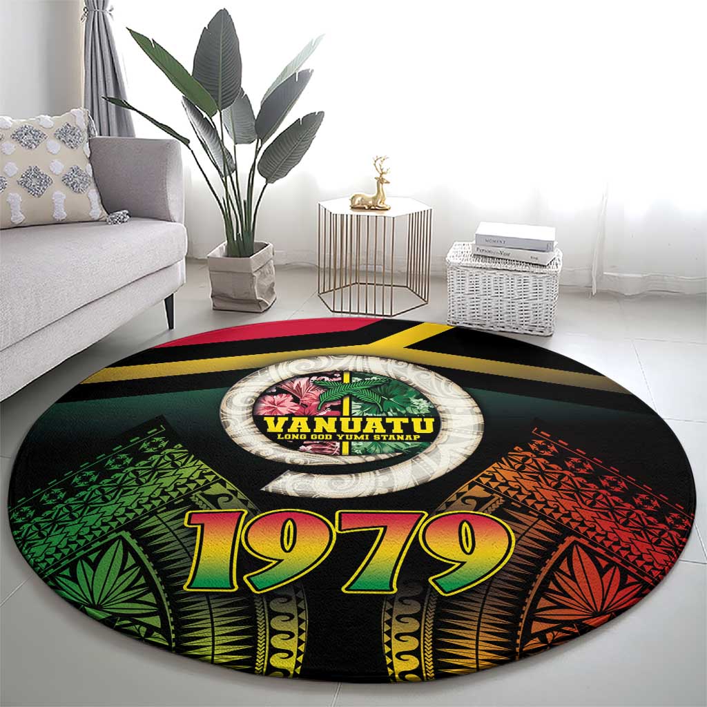 Vanuatu Constitution Day Round Carpet Polynesian Tattoo and Pig Tusk Since 1979 LT03 - Polynesian Pride