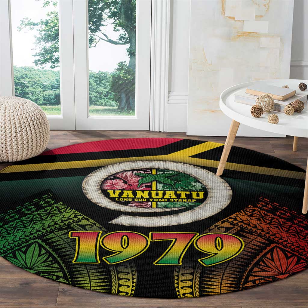 Vanuatu Constitution Day Round Carpet Polynesian Tattoo and Pig Tusk Since 1979 LT03 - Polynesian Pride