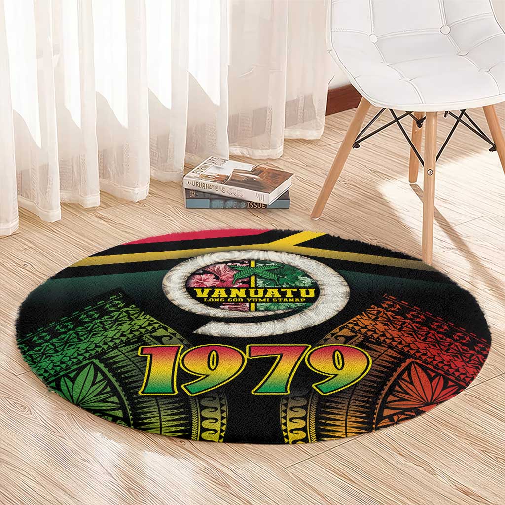 Vanuatu Constitution Day Round Carpet Polynesian Tattoo and Pig Tusk Since 1979 LT03 - Polynesian Pride
