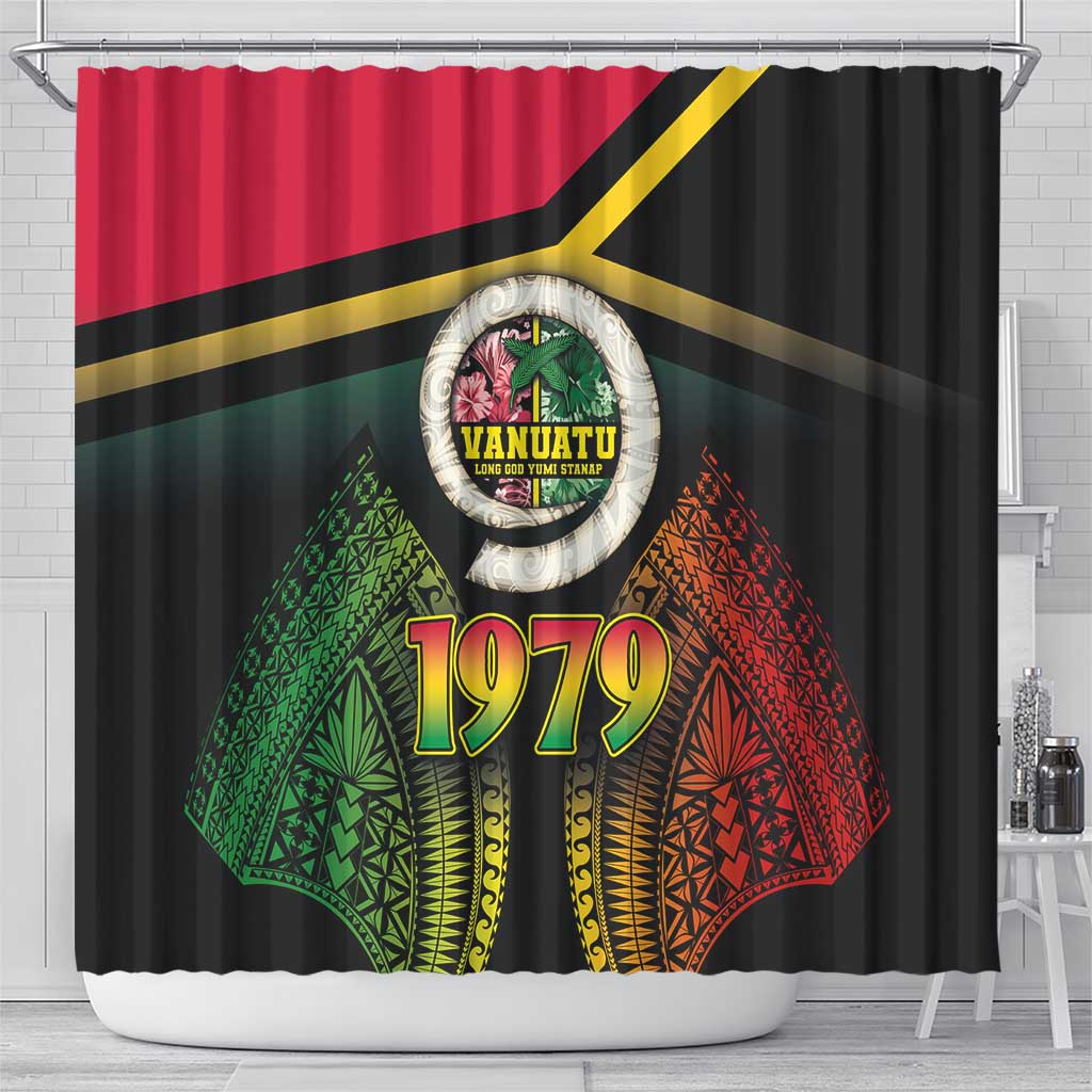 Vanuatu Constitution Day Shower Curtain Polynesian Tattoo and Pig Tusk Since 1979 LT03 - Polynesian Pride