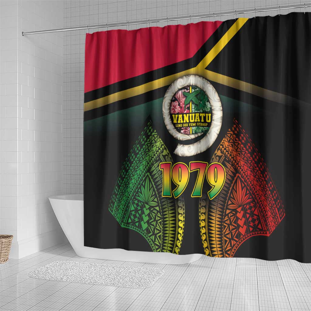 Vanuatu Constitution Day Shower Curtain Polynesian Tattoo and Pig Tusk Since 1979 LT03 - Polynesian Pride