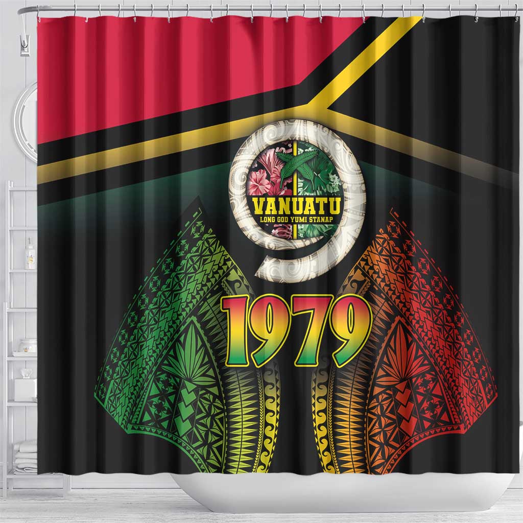 Vanuatu Constitution Day Shower Curtain Polynesian Tattoo and Pig Tusk Since 1979 LT03 - Polynesian Pride