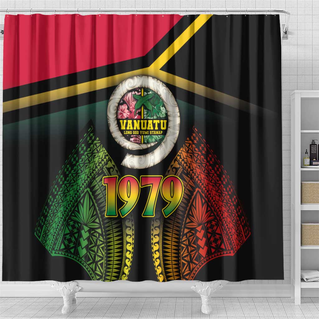 Vanuatu Constitution Day Shower Curtain Polynesian Tattoo and Pig Tusk Since 1979 LT03 - Polynesian Pride