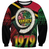 Vanuatu Constitution Day Sweatshirt Polynesian Tattoo and Pig Tusk Since 1979 LT03 Unisex Black - Polynesian Pride
