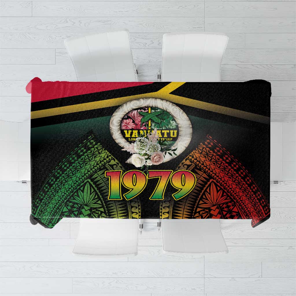 Vanuatu Constitution Day Tablecloth Polynesian Tattoo and Pig Tusk Since 1979 LT03 Black - Polynesian Pride