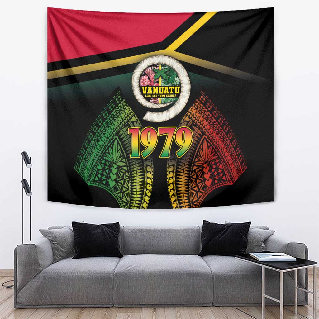 Vanuatu Constitution Day Tapestry Polynesian Tattoo and Pig Tusk Since 1979 LT03 Black - Polynesian Pride
