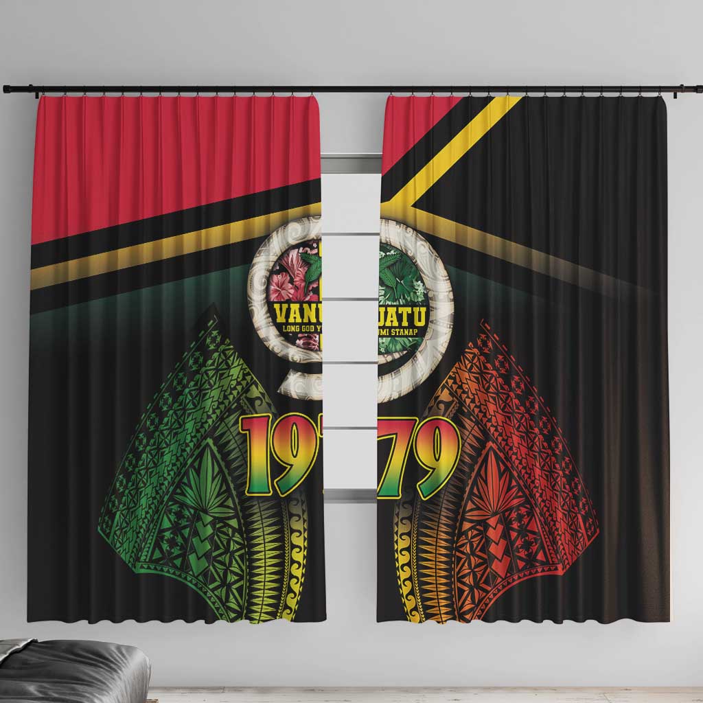 Vanuatu Constitution Day Window Curtain Polynesian Tattoo and Pig Tusk Since 1979 LT03 With Hooks Black - Polynesian Pride